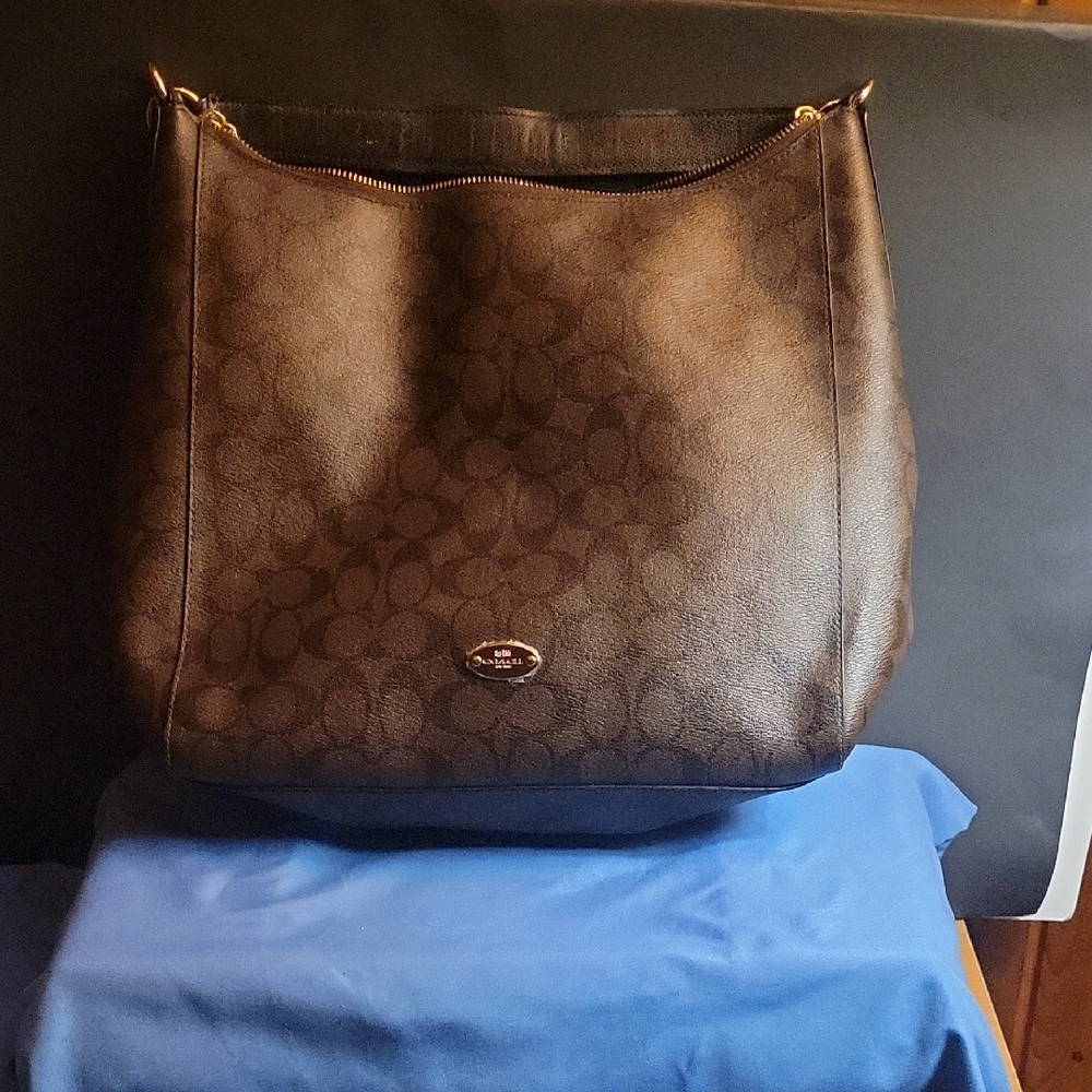Coach Brown Monogram Large Shoulder Bag - Picture 1 of 7